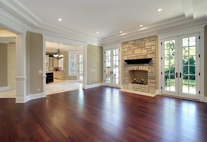 a newly installed wood floor in a modern kitchen